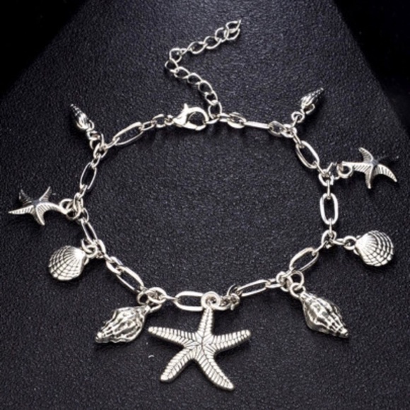 🏖NWOT Silver Starfish & Seashell Charm Anklet🏖 - Picture 4 of 8